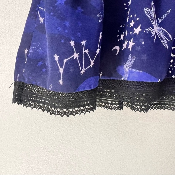 Three Floor Navy Blue Afterglow Cosmic Star Printed Mini Dress - Picture 8 of 15